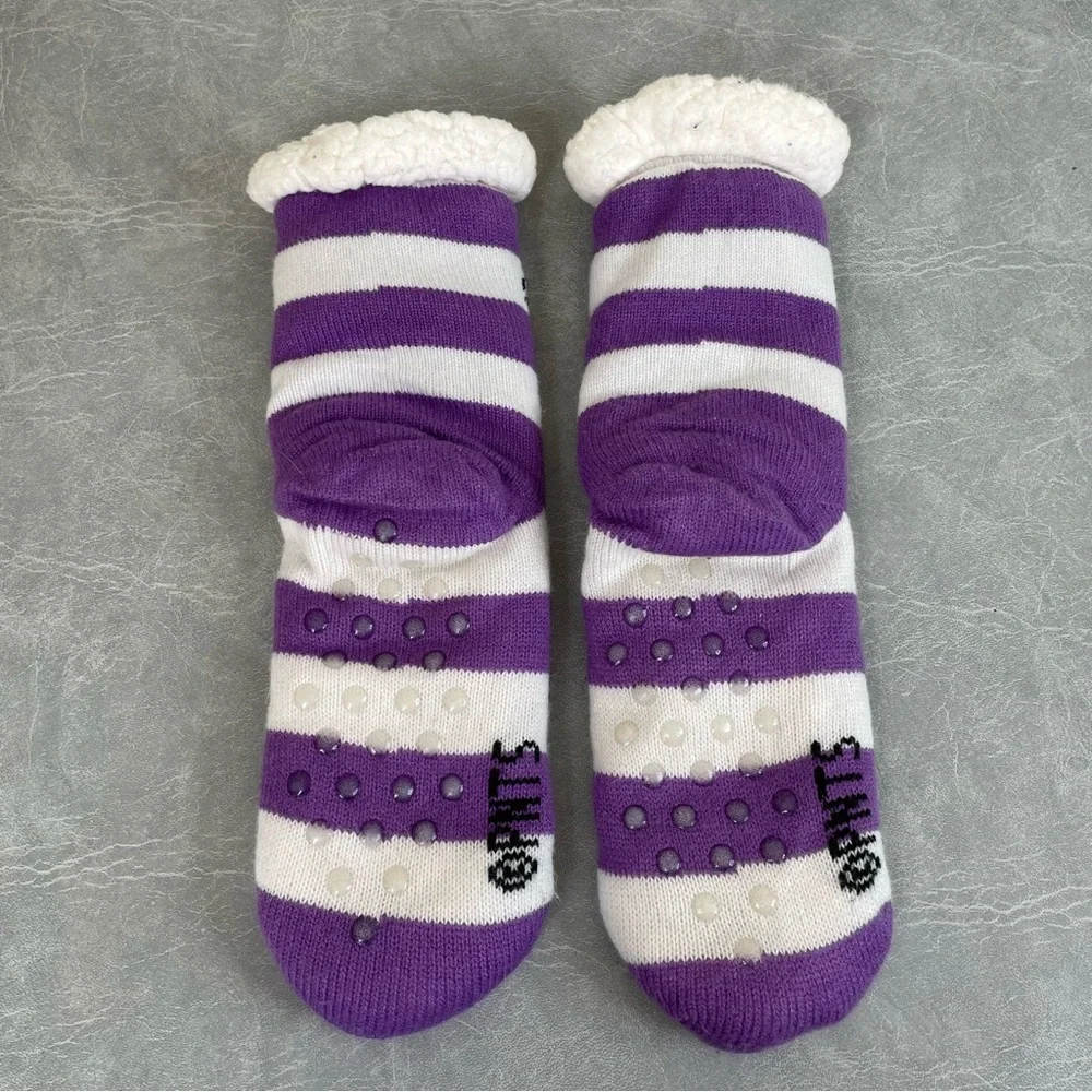 Peanuts Snoopy Purple & White Striped Sherpa Lined Slipper Socks